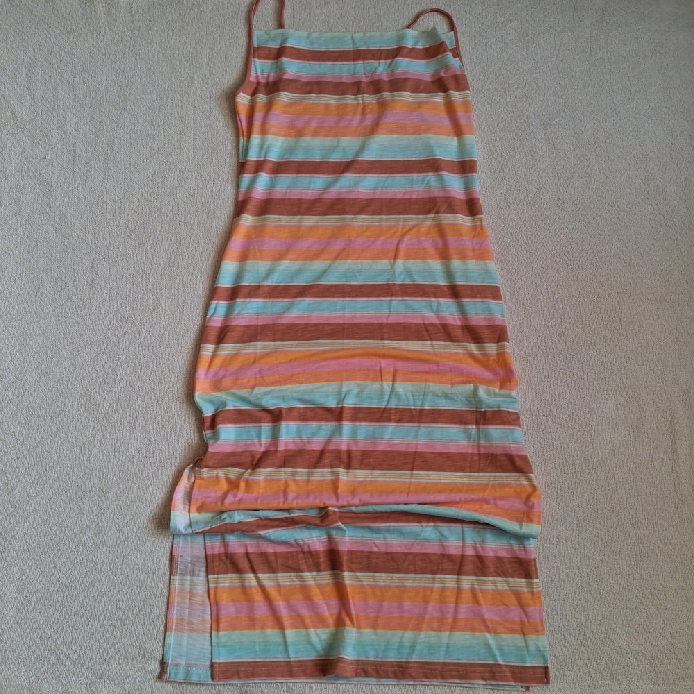 roxy striped strappy dress medium beach horizon y2k coastal retro summer fall
